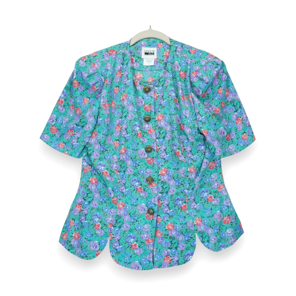 NWT Vintage Leslie Fay Dresses Set Floral Puff Sleeve Blouse Pleated Skirt Sz 10